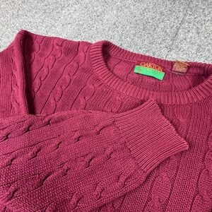 VTG Oakton Limited Mens XL Burgundy Cable Knit Cotton Crewneck Sweater Maroon